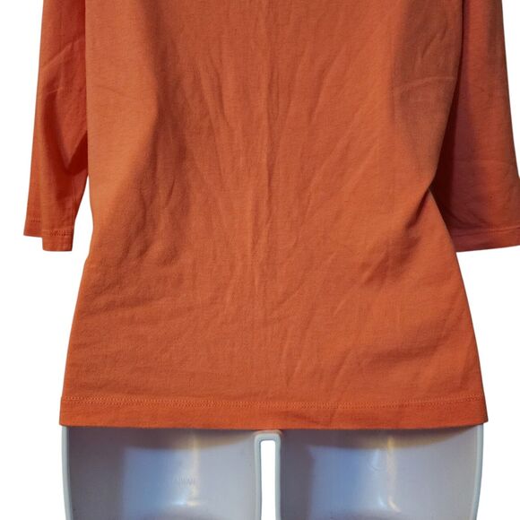 Christopher & Banks Womens 3/4 Sleeve Basic Tee Size PM Orange Pleated Neckline - Picture 10 of 10